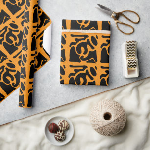 Vissen Zwart en Oranje Vrij Vorm Patroon Cadeaupapier
