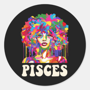 Vissen Zwart Meisje Afro-Amerikaanse Vrouw Art Geb Ronde Sticker