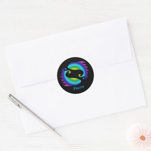 Vissen Zwart Zodiac Ronde Sticker (Envelop)