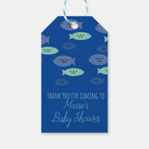 Vissen Zwemmen Blauwe Baby Shower   Cadeaulabel
