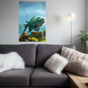 Vissen zwemmen in de zee   AI Art. Poster
