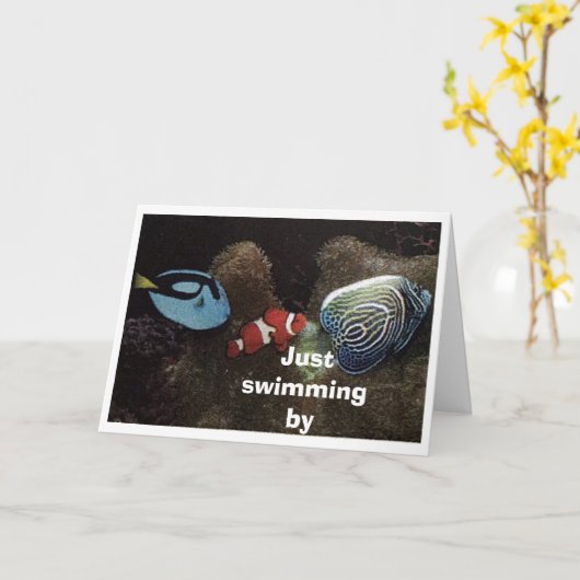 VISSEN ZWEMMEN LANGS OM HALLO EN GELUKKIGE MOEDERD KAART (Gele Bloem)