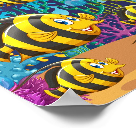 vissen zwemmen onder het zee poster (Hoek)