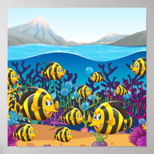 vissen zwemmen onder het zee poster (Voorkant)