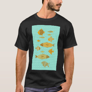 Vissen zwemmend in een blauwe zee t-shirt