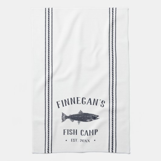 Vissencamp voor de marine & White Rustic Theedoek (Verticaal)