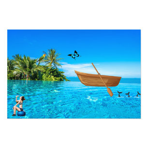 Vissende boat foto afdruk