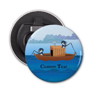 Vissende Boat Pinguins - Leuke Pinguin cartoon Car Button Flesopener