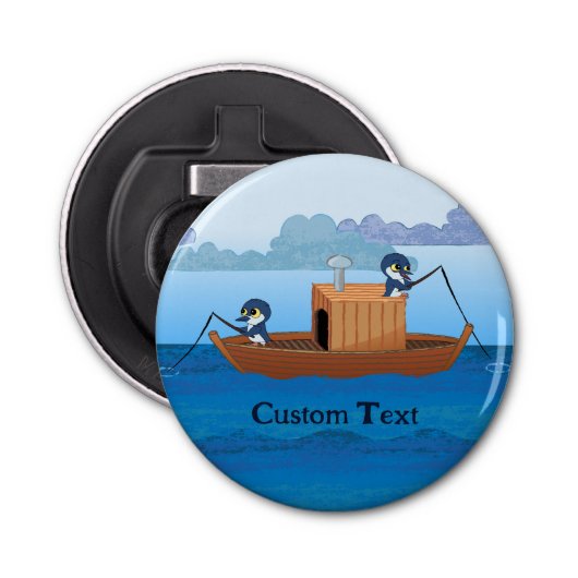 Vissende Boat Pinguins - Leuke Pinguin cartoon Car Button Flesopener (Voorkant)