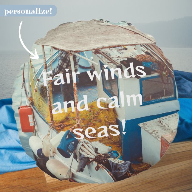 Vissende boot aan de Middellandse Zee Rond Kussen (Creator heeft geüpload)