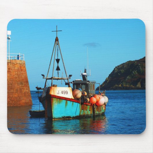 Vissende boot bij Bonne Nuit, Jersey Muismat (Voorkant)