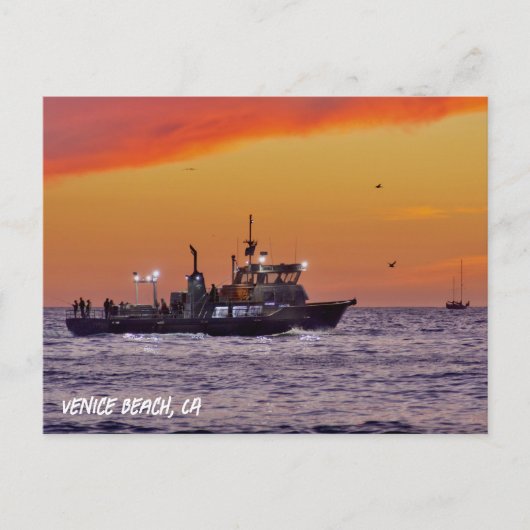Vissende boot bij zonsondergang - Venice Beach, CA Briefkaart (Voorkant)