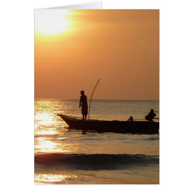 Vissende boot en zonsondergang (Voorkant)