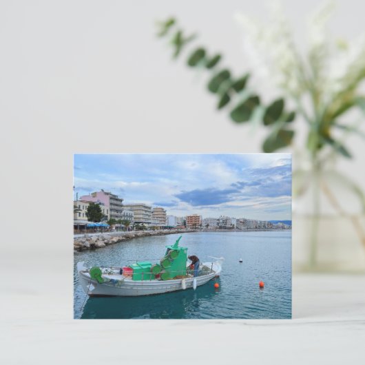 Vissende boot in Harbour Corinth Greece Briefkaart (Staand voorkant)