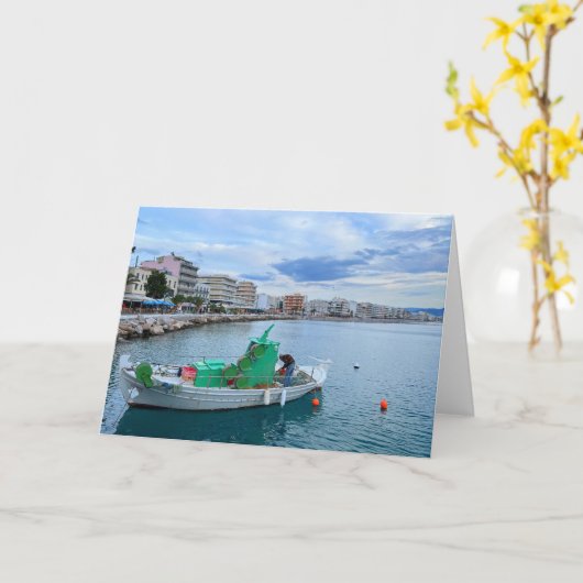 Vissende boot in Harbour Corinth Greece Kaart (Gele Bloem)