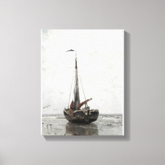 Vissende boot Jacob Maris Zee landschap Canvas Afdruk