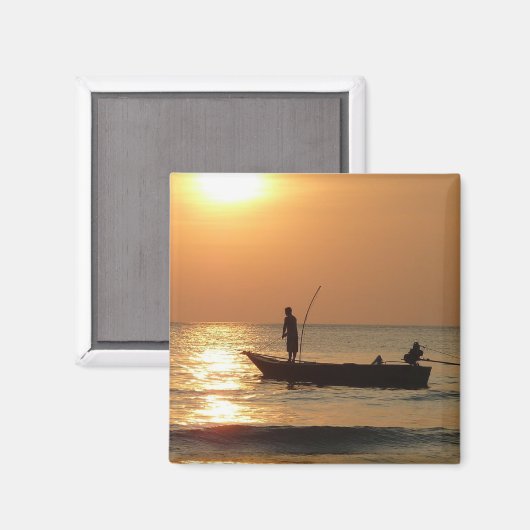 Vissende boot op zonsondergang magneet (Voorkant / Achterkant)