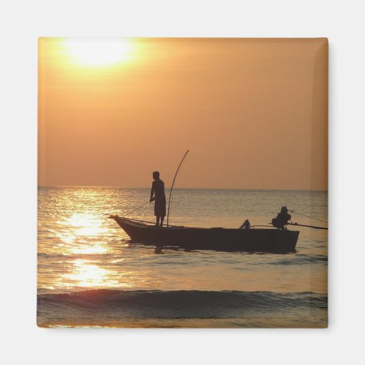 Vissende boot op zonsondergang magneet (Voorkant)