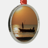 Vissende boot op zonsondergang metalen ornament (Rechts)