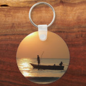 Vissende boot op zonsondergang sleutelhanger (Achterkant)