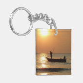 Vissende boot op zonsondergang sleutelhanger (Voorkant Links)