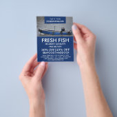 Vissende boot, visser/vrouw, vismarkt flyer (Hand)