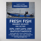 Vissende boot, visser/vrouw, vismarkt poster (Voorkant)