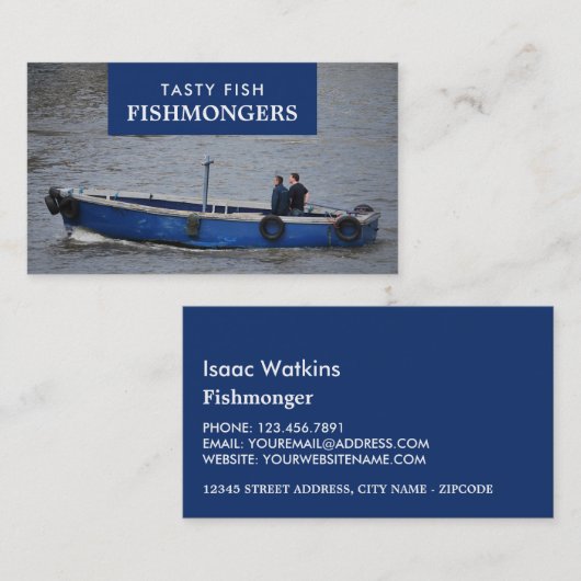 Vissende boot, visser/vrouw, vismarkt visitekaartje (Voorkant / Achterkant)