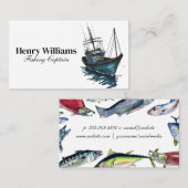 Vissende boot | Zee Vis Waterverf Visitekaartje (Voorkant / Achterkant)