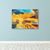 Vissende boten en oceaan bij zonsondergang canvas afdruk (Insitu (Houten vloer))