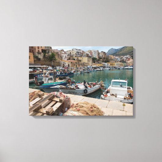 Vissende boten in de haven van Castellammare del G Canvas Afdruk (Voorkant)