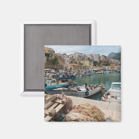 Vissende boten in de haven van Castellammare del G Magneet (Voorkant / Achterkant)