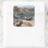 Vissende boten in de haven van Castellammare del G Vierkante Sticker (Tas)