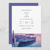 Vissende boten Paarse Twilight Sky Seaside Wedding Kaart (Voorkant / Achterkant)