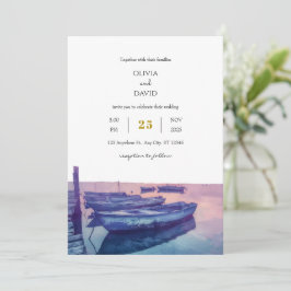 Vissende boten Paarse Twilight Sky Seaside Wedding Kaart