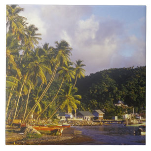 Vissende boten, Soufriere, Saint Lucia, Caribisch  Tegeltje