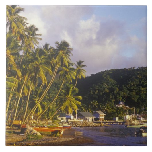 Vissende boten, Soufriere, Saint Lucia, Caribisch Tegeltje (Voorkant)