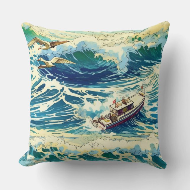 Vissende drijvende oceaangolven kussen (Voorkant)