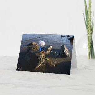 Vissende Fubby op een steen. Bedankkaart