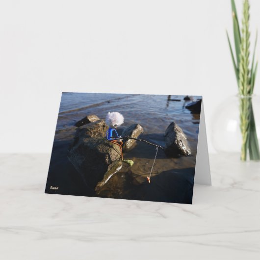 Vissende Fubby op een steen. Bedankkaart (Voorkant)
