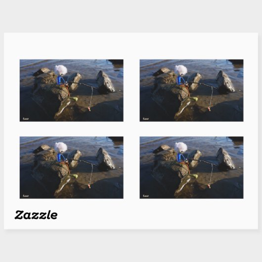 Vissende Fubby op een steen. Rechthoekige Sticker (Vel)