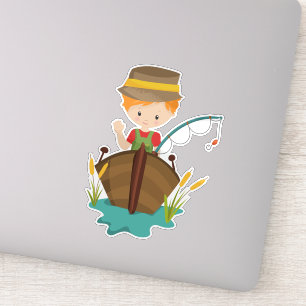 Vissende jongen, visser, Geviste rod, Oranje haar Sticker