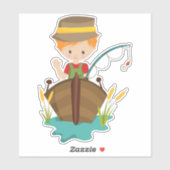 Vissende jongen, visser, Geviste rod, Oranje haar Sticker (Vel)