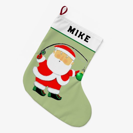 Vissende kerstman grote kerstsok (Voorkant (Hangend))