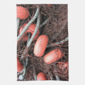 Vissende netten, drijvers en touw op de haven theedoek (Verticaal)