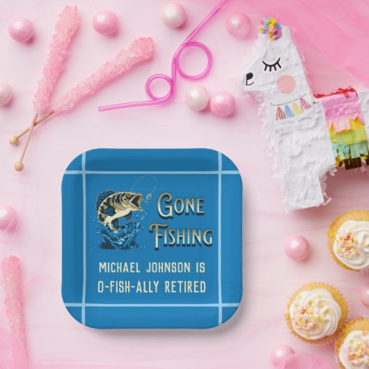 Vissende Pensioenpartij - Gone Vissende uitnodigin Papieren Bordje (Feest)
