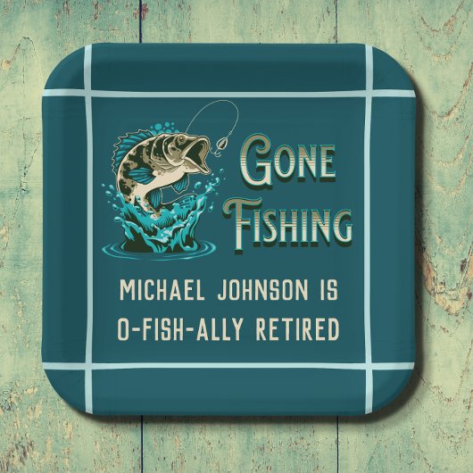 Vissende Pensioenpartij - Gone Vissende uitnodigin Papieren Bordje