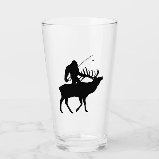 Vissende Sasquatch Riding Elk Beer Glass Tumbler (Voorkant)