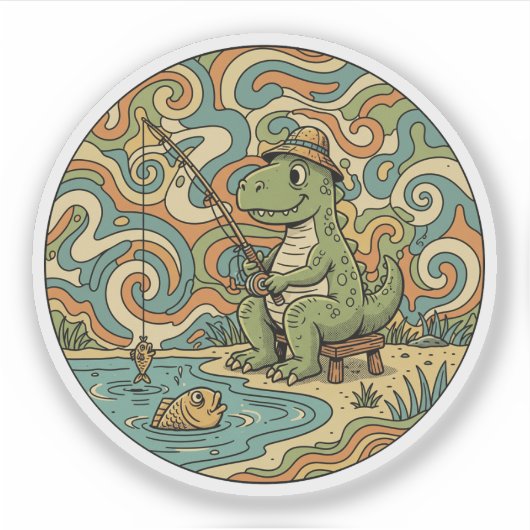 Vissende T-Rex - Groovy Dinosaurius Visser Sticker (Voorkant)