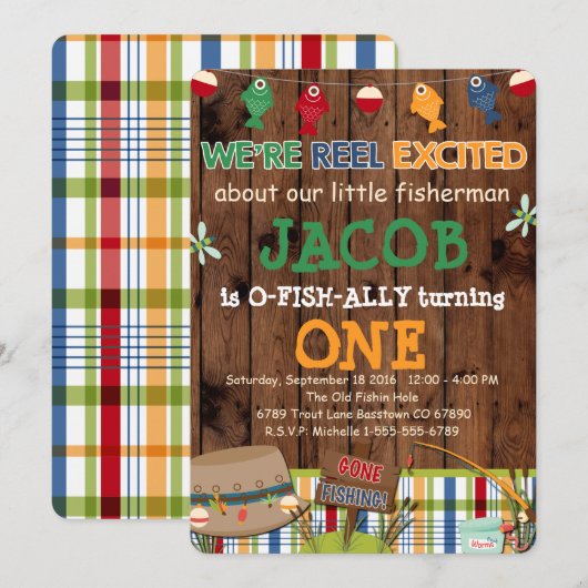 Vissende uitnodiging van de Birthday Party (Voorkant / Achterkant)